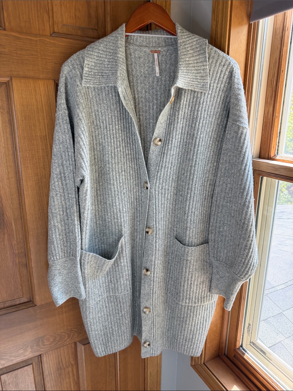 Free People Emmy Oversized Long Line Cardigan Sweater Grey Size XS
